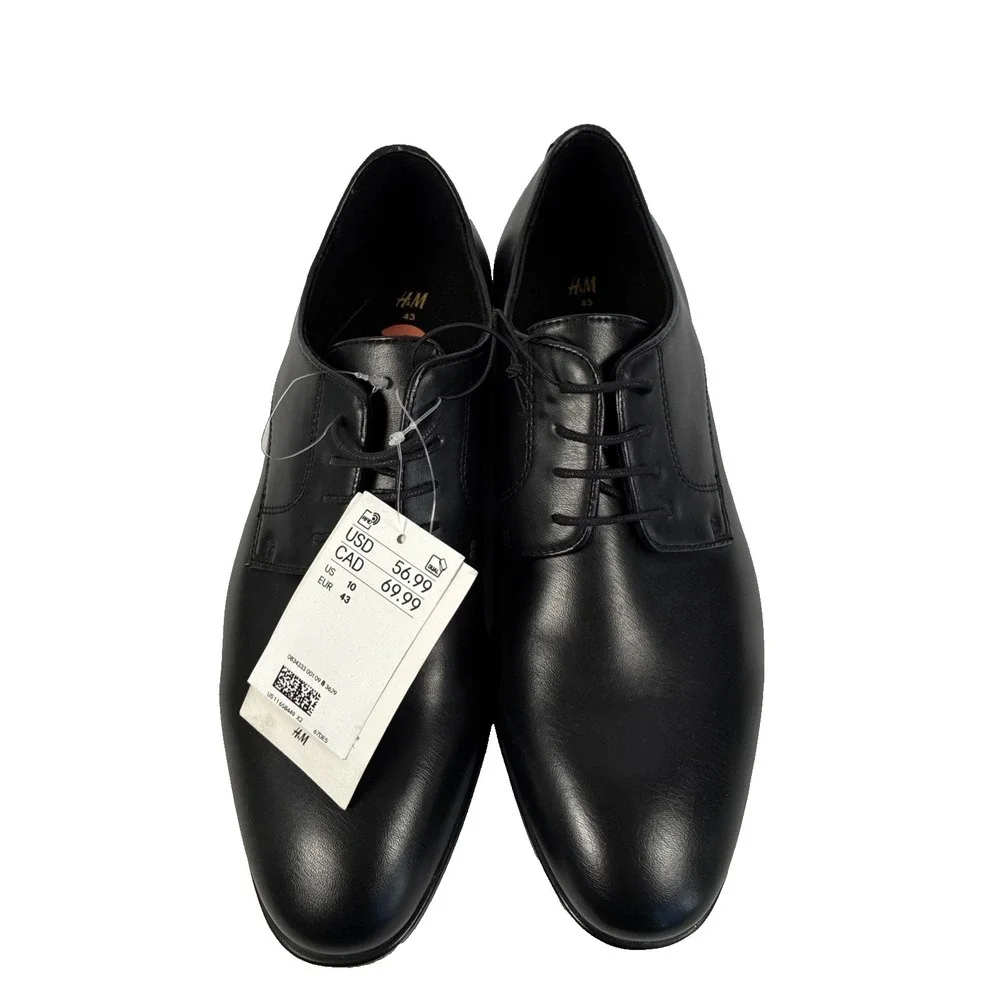 New Mens H&M Black Leather Oxford Pointed Toe Dress Shoes Size 10 NWT